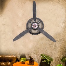 Propeller Aeroplane Metal Wall Clock Industrial Retro Air Aviation Home Decor