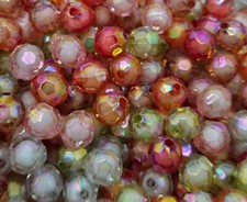 100 Pcs 8mm AB Iridescent Clear Lined Round Crystal Faceted Plastic Craft Beads