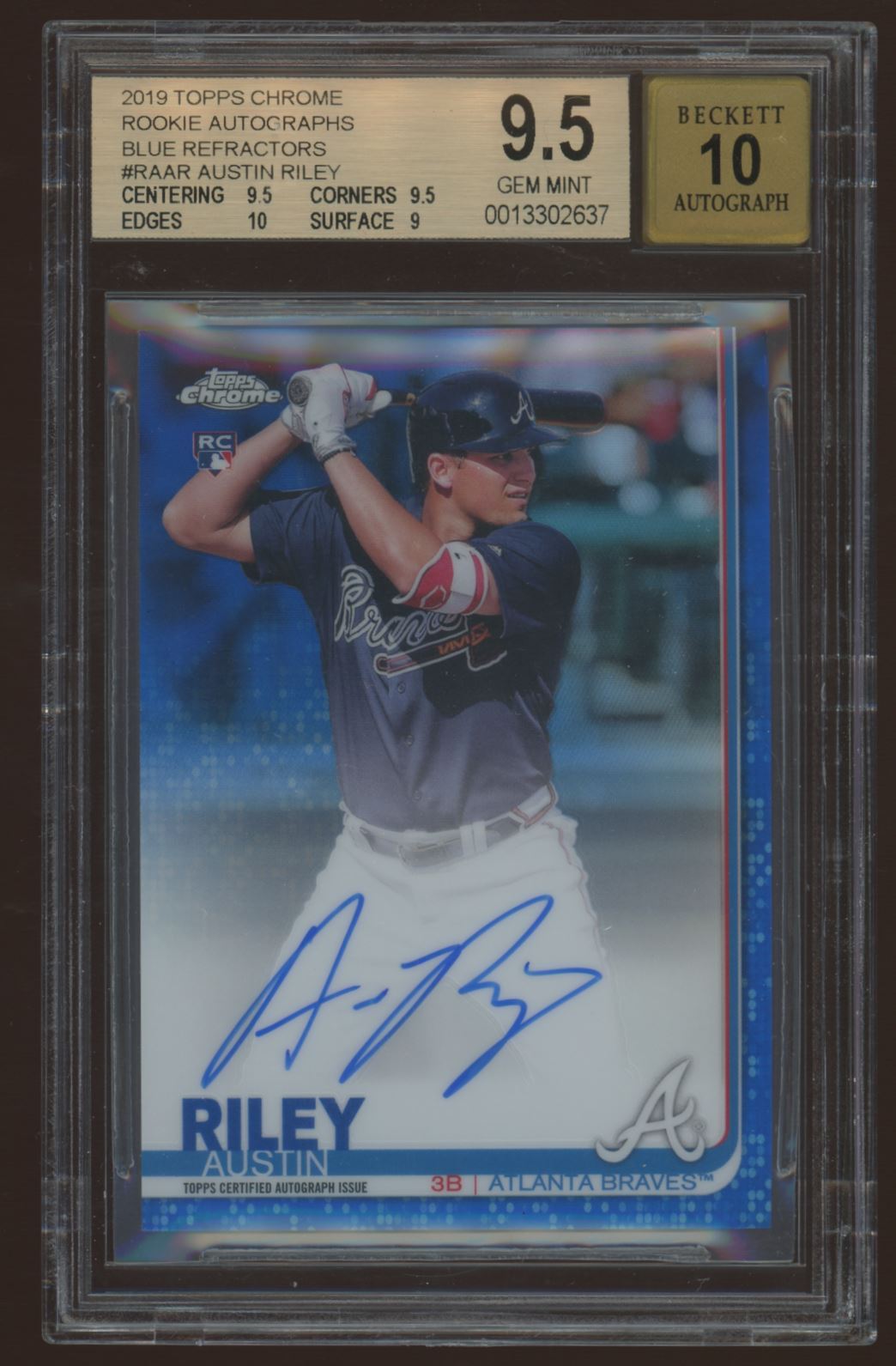2019 TOPPS CHROME BLUE REFRACTOR RC AUTO /150 BGS 9.5 #RA-AR AUSTIN RILEY