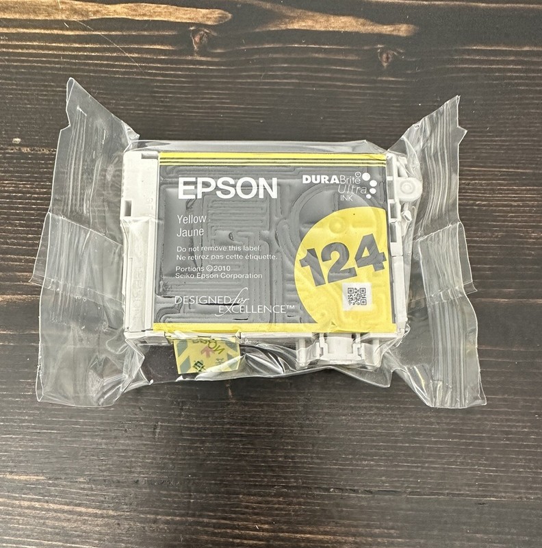 Genuine Epson Yellow 124 Ink Printer Cartridge DuraBrite Ultra Ink, New Sealed