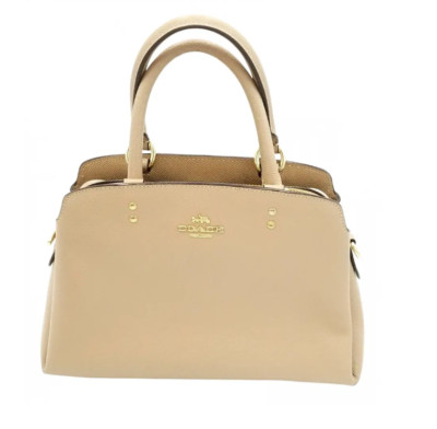 COACH gold llic tote bag ホース＆キャリッジ Coach 91146 Small Lillie Beige Triple Compartment Satchel/Tote Bag