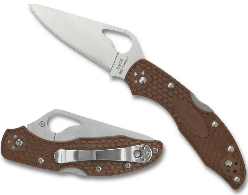 SPYDERCO INC. SPYDERCO Byrd Meadowlark 2 Folding 2.9" Plain Blade Brown FRN Handle BY04PBN2