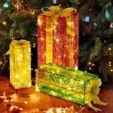 Set of 3 Christmas Lighted Gift Boxes Decorations Indoor Outdoor 90 LED Light Up