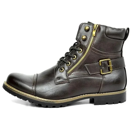 Herren Stiefel Metall Doppelreißverschluss Motorradstiefel Männer Leder Großbritannien Stiefeletten - Bild 5 von 27