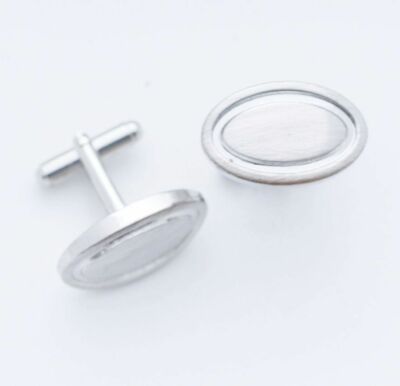 C0958 CUFF LINKS CUFFLINKS MATTE SHINY SILVER OVAL CONVEX FRONT SURFACE NEW CUTE