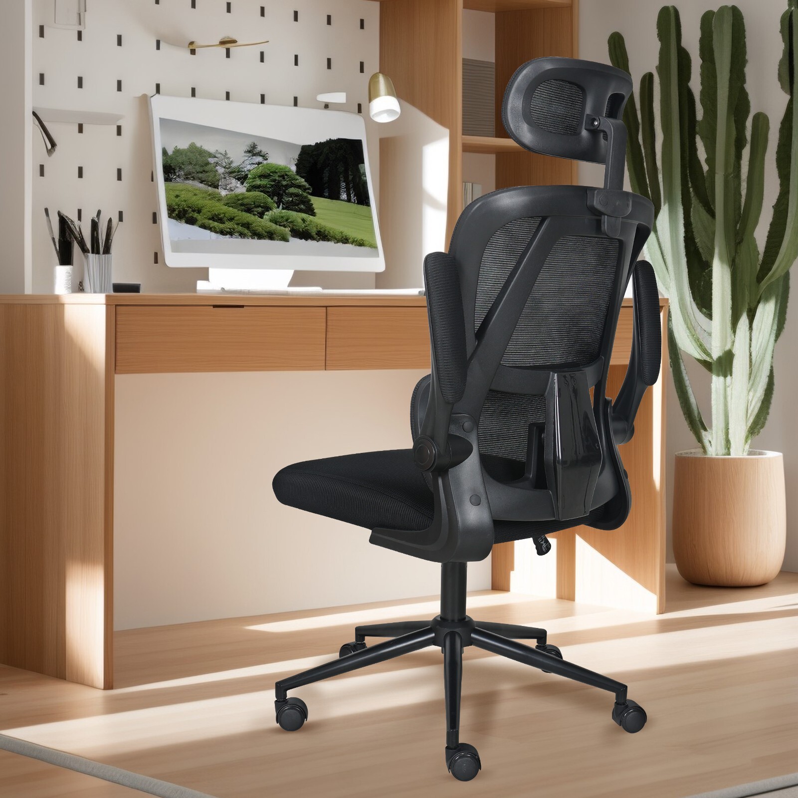 Office Chair Ergonomic Desk Mesh Chair with Swivel Seat Lumbar Support for Work - Picture 1 of 7