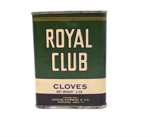 Vintage Spice Tins & Box Royal Club Mace Savory Cloves Mustard Seed- 4 Pieces - Picture 7 of 12