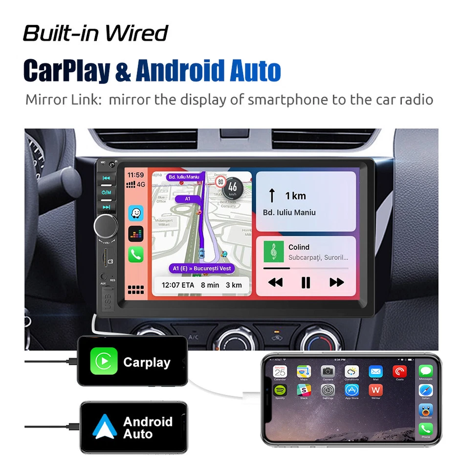 7" 2DIN Car Stereo Radio Apple Carplay Android Auto Touch Screen AUX with Camera - Image 4 of 4