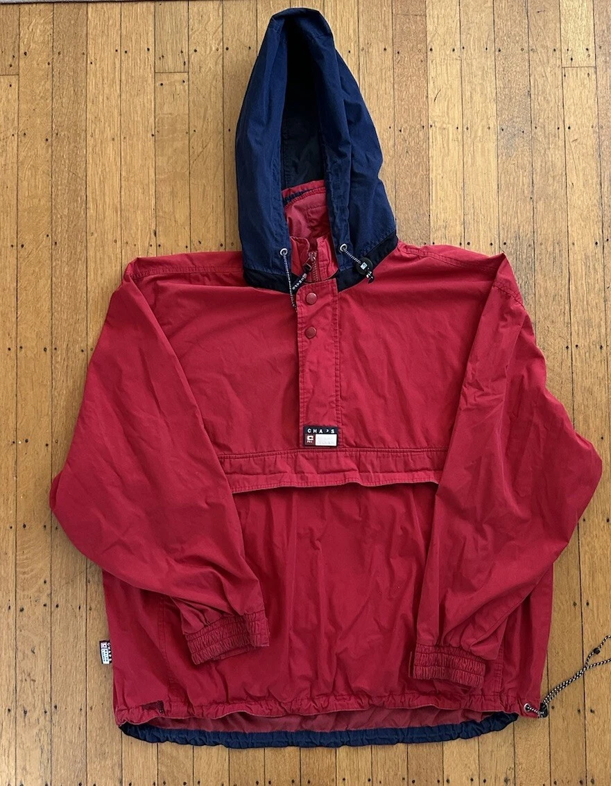 Vintage Chaps Ralph Lauren 1/4 Zip Smock Jacket Red Jacket Hooded Size Medium