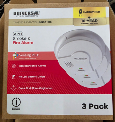 #ad Universal Standard 2 in 1 Smoke and Fire Alarm 286 1392 01 Hardwired 3 Pack $30.99
