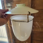 Vintage milk glass hanging industrial light fixture antique shade