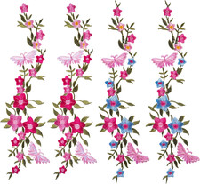 Flower Iron on Patches 4Pcs, Butterfly Flower Embroidered Patches, Floral Appliq