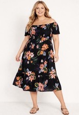 Old Navy Waist Defined Off The Shoulder Crinkle Gauze MIDI Dress XL Floral