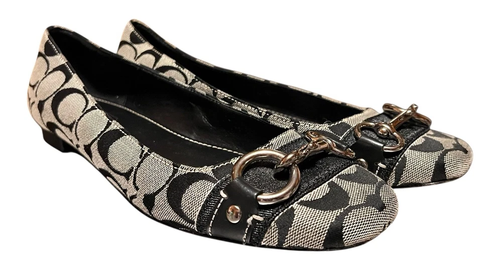 Zapatos planos de ballet Coach Logo sin cordones negros/grises/plateados para mujer talla 7,5B Foto 2 de 4