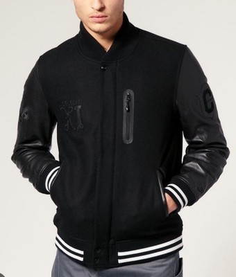 Nike NSW Canarinho Destroyer Bomber Jacket Mens L  Black Leather Wool 414992-010