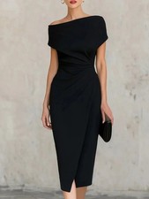 The Off Shoulder Ruched Midi Dress, by L.A. Elegance
