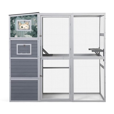 70'' Wooden Cat EnclosureCat Catio w/ Weatherproof Roof Large Cage Large Outdoor 