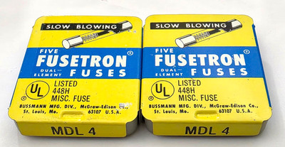 Lot of 10 Vintage Bussmann MDL4 125 Volt 4 Amp Slow Blow 1/4 x 1-1/4 Glass Fuses