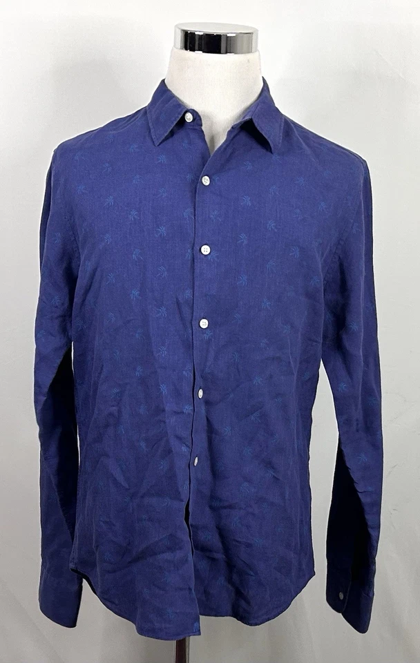 Camisa Bonobos grande slim fit 100% linho azul floral palmeira botão frontal - Imagem 2 de 4