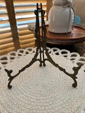 Vintage Ornate Brass Scroll Folding Easel Plate Picture Stand 7”