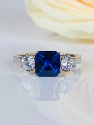 Ehering 2,50 kt natürlicher Saphir & Diamant im Kissenschliff 14 K Weißgold Größe 7