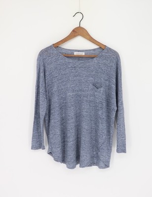 VELVET By Graham & Spencer Loretta 3/4 Sleeve Linen Pocket Tee Denim S $114 B10
