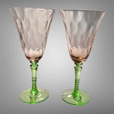 2 McDonald MW01 Bi-Color WineGlasses Watermelon Pink Diamond Optic Uranium Green