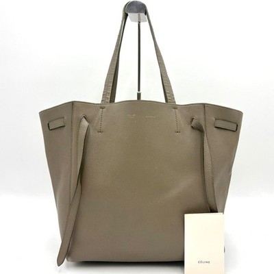 Auth CELINE Cabas Phantom Small with Belt Tote Bag Business Bag Greige 2Y3868