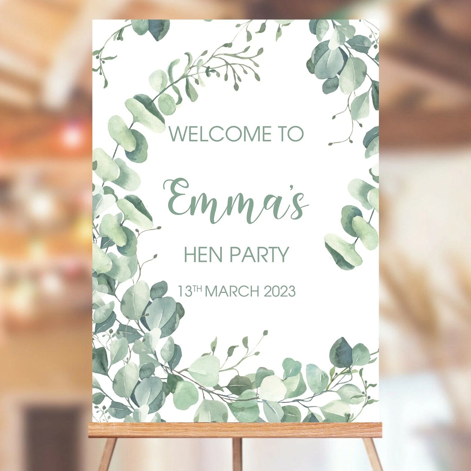 Personalised Hen Party Welcome Sign Poster Green Foliage