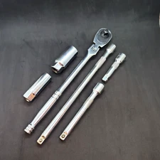 6 pc. Dynacraft 3/8" Swivel Head Ratchet, (3) Extensions, (2) Spark Plug Sockets