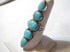 FABULOUS RETRO 2 1/4" LONG GENUINE TURQUOISE STERLING SILVER RING - SZ 8 - 11.1G — photo 6