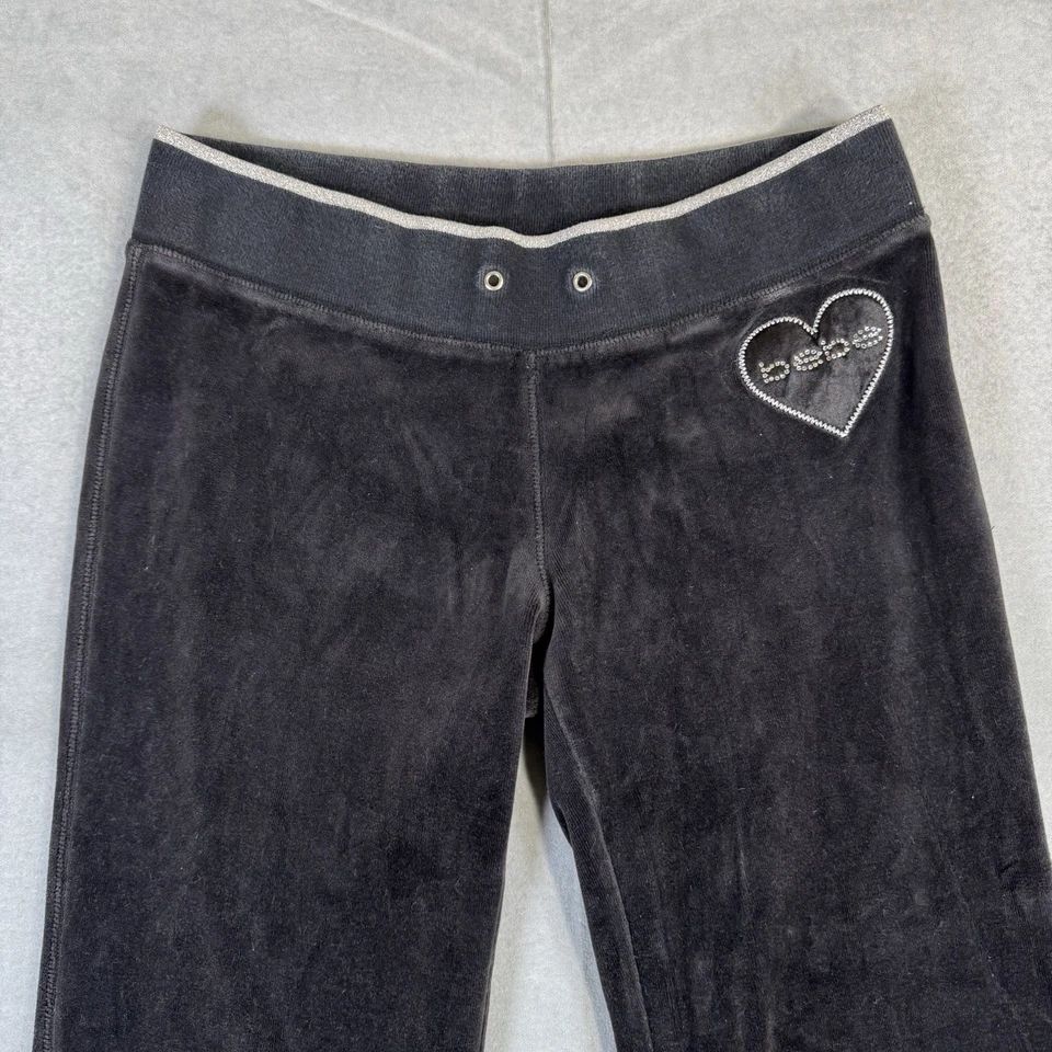 Vintage Bebe Track Pants Womens Extra Small Black Velour Rhinestone Logo Y2K - Image 4 of 4
