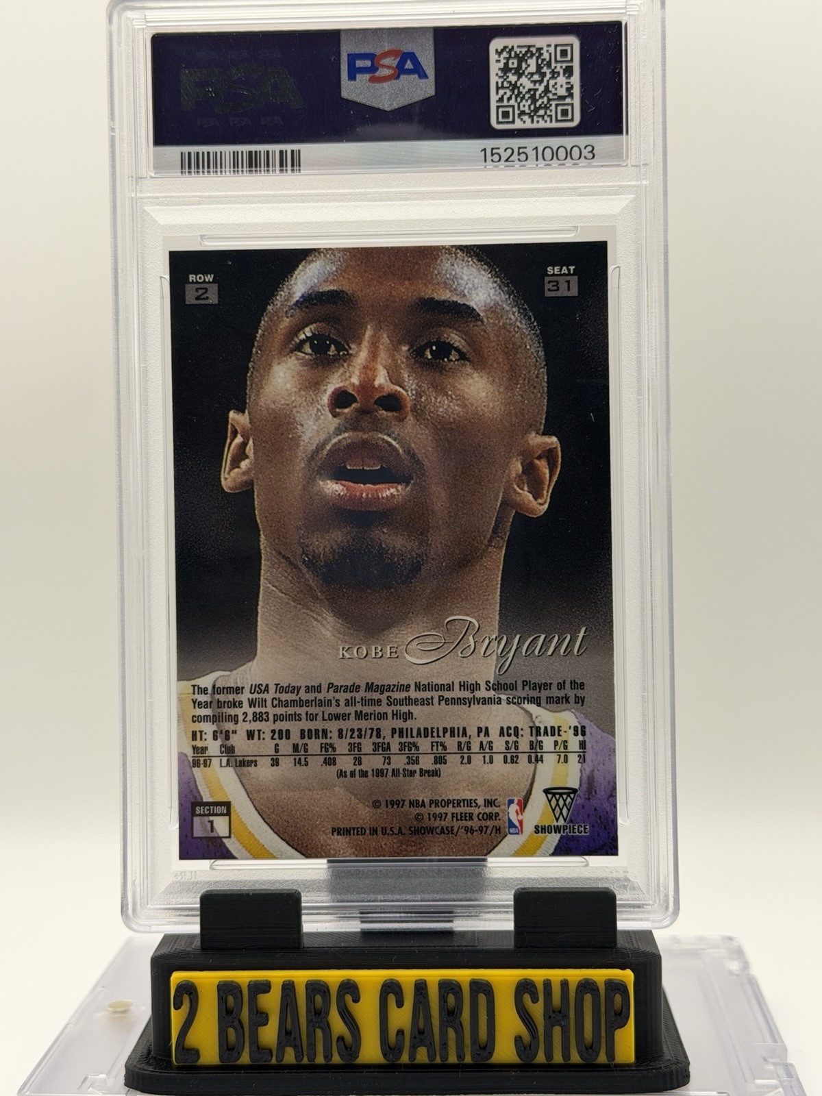 1996-97 Flair Showcase Kobe Bryant Row 2 #31 Rookie RC PSA 7 NM Lakers view 2