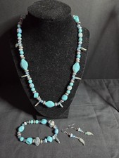 Handcrafted Blue Glass Bead Jewelry Set Neckl...