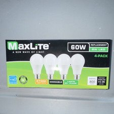 MaxLite 8W A19 LED Light Bulbs 4-Pack 2700K Soft White Dimmable 800lm
