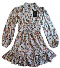 PRETTYLITTLETHING Womens Blue Floral Frill Shift Dress Size UK 8 BNWT NEW