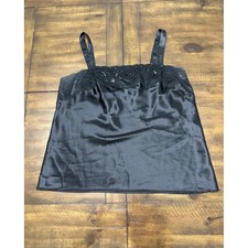 Escapades Vintage Black Satin Lace Beaded Camisole Top Women's Large USA Made