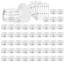 "50 Pack 1 Oz Small Plastic Jars with Lids and Labels, round Clear Containers "