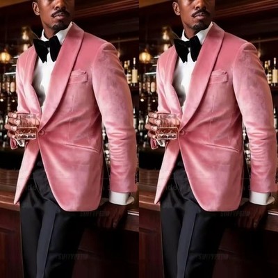 Prom Velvet Men's Suit Shawl Lapel Formal Tuxedo Jacket Evening Banquet 2Pcs