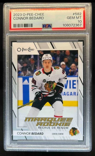 2023 O-Pee-Chee Connor Bedard Rookie RC #582 Blackhawks PSA 10