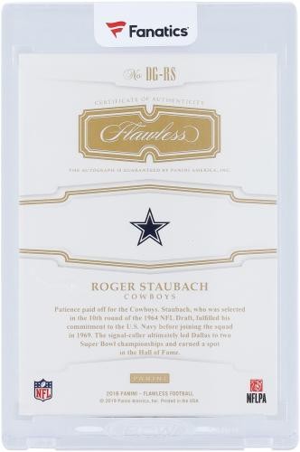 Roger Staubach Cowboys Signed 2018 Panini Flawless Draft Gems #DG-RS #1/1 Card view 2