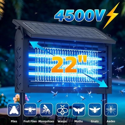 Solar Bug Zapper Outdoor Cordless Fly Trap Insect Zapper 4500V Mosquito Zappers