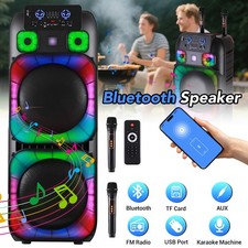 Dual 15" Portable Bluetooth Speaker Subwoofer Heavy Bass System LED Party AUX FM