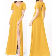 Azazie Women's Formal Chiffon Dress Maxi Party Gown Kimber Marigold Size 4 $119