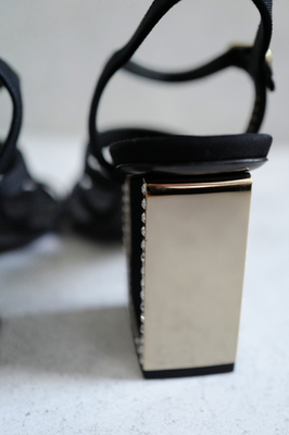 BNIB Chanel 24B Strappy Heels In Black With Crystals Rhinestone