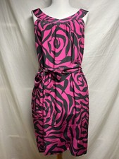 Marc Jacobs Belted Mini Shift Dress Sz XS Silk Electric Fuchsia Black V-Neck