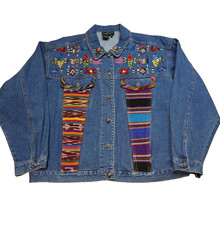 Vintage Carole Little Trucker Denim Jacket Women's 14 Beaded Embroidered 90s NWT