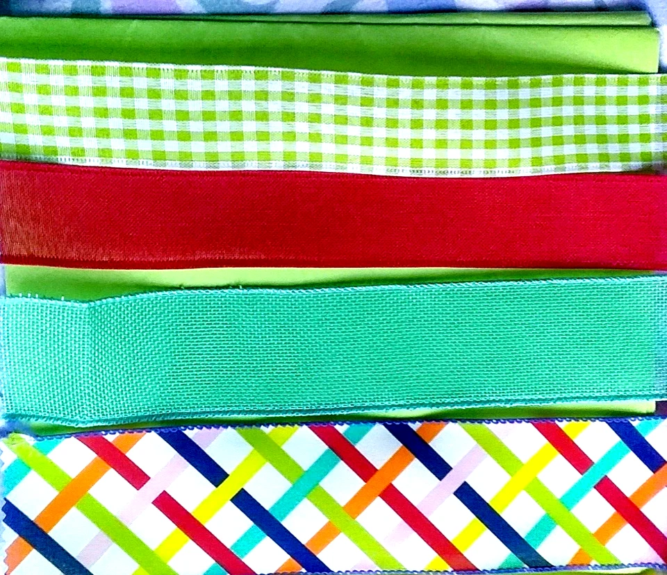 Summer Wired Ribbon Bundle 23 yards 1.5", 2" & 2.5 Plaid Solids Green Pink Red - Image 3 of 4