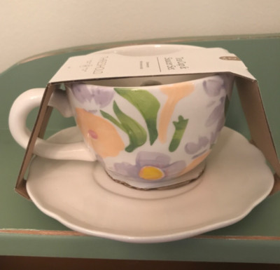 Target Threshold Easter Peek-a-Boo Bunny Floral Teacup & Saucer 2 Pieces NEW