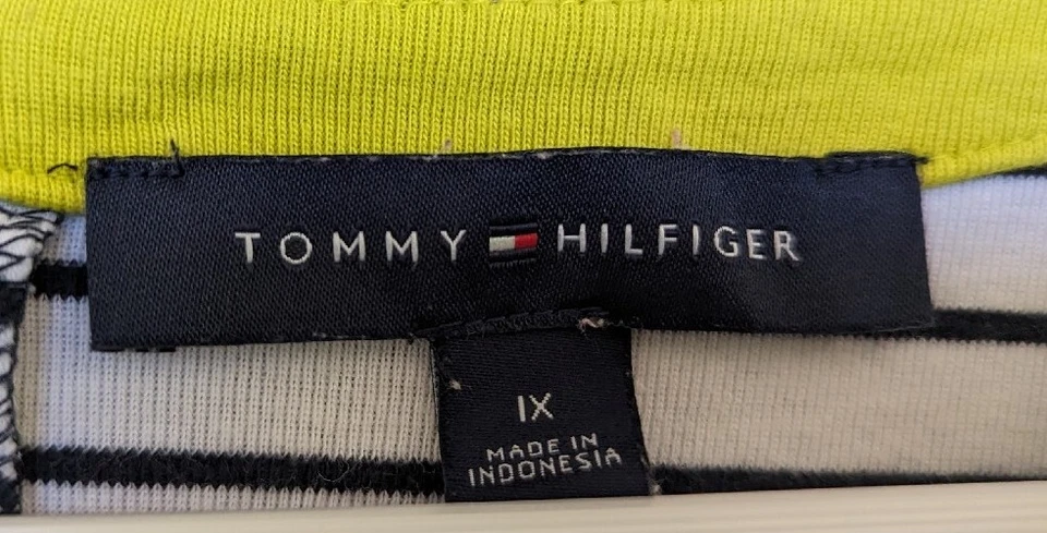 Tommy Hilfiger женщин белый с синей полосой 3/4 рукав футболка Sz M назад молнии  - Изображение 3 из 4